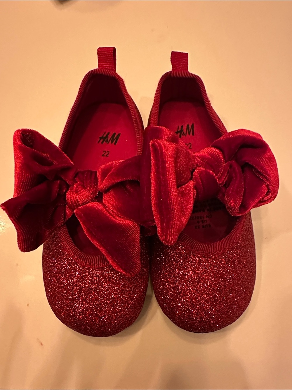 H&M Red Glitter Bow Ballet Flats for Kids